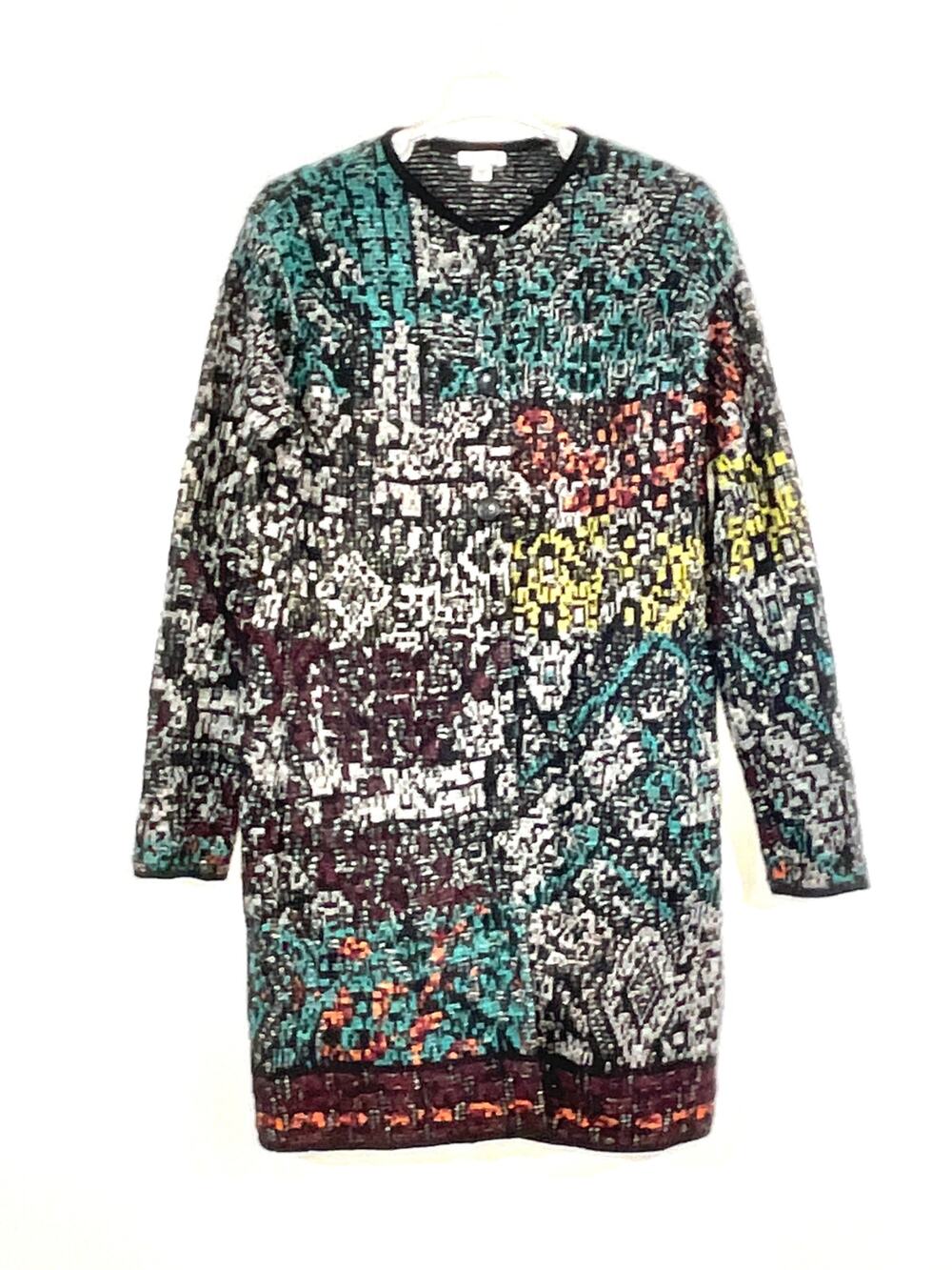 J Jill Cotton Blend Button Front Aztec Duster Cardigan Sweater Size XS